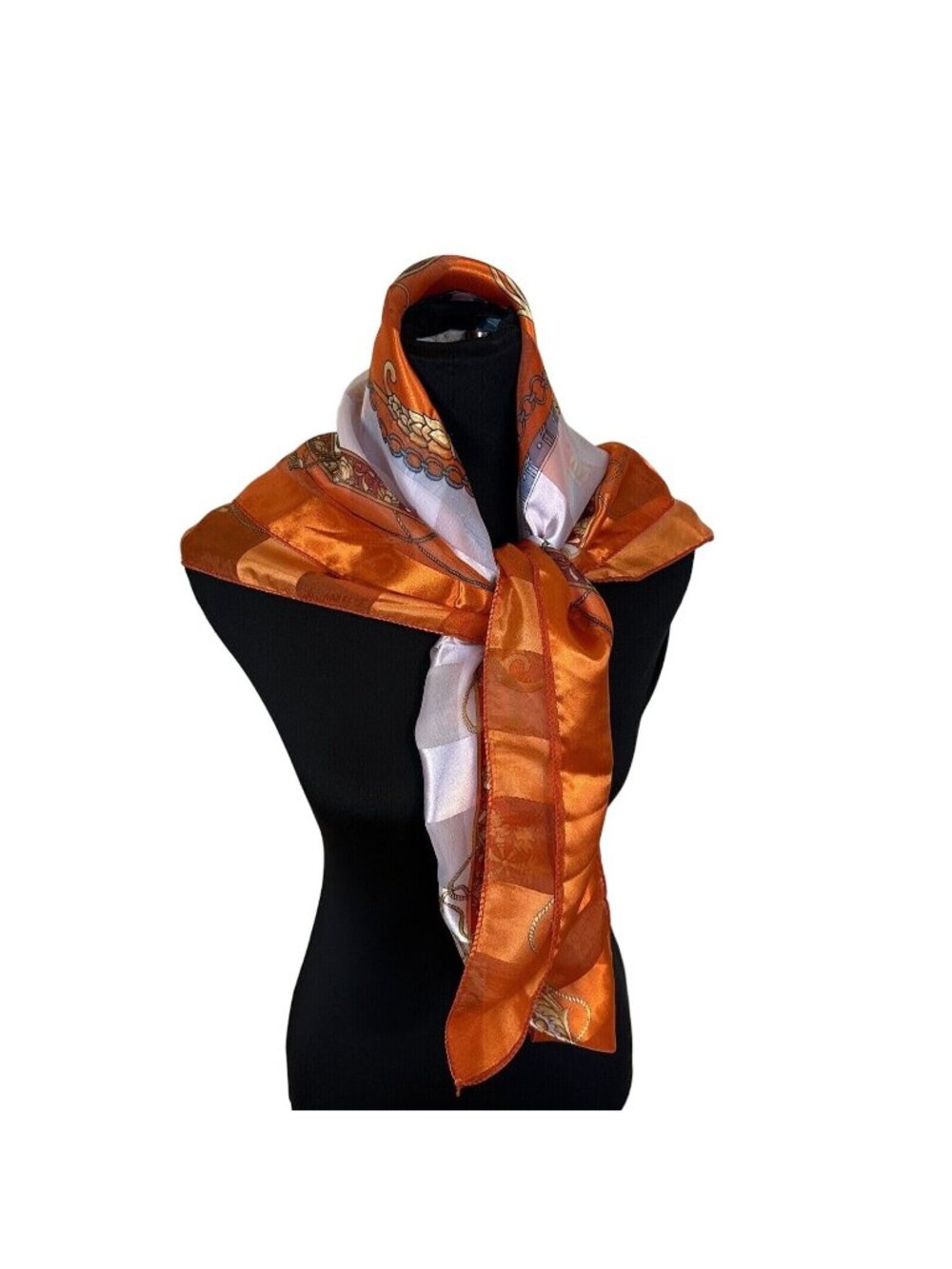 Vtg Orange Womens Scarf Polyester Square Scarves Mandala Pattern Fancy